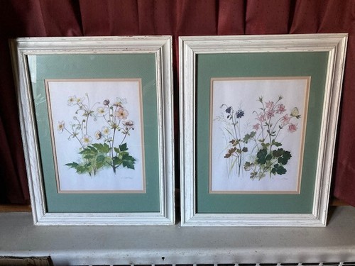 Pair of Mads Stage Framed Matted Flower Butterfly Signed Prints