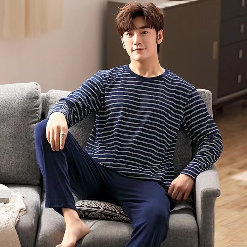 New Pajamas Men's Long-sleeved Striped Spring and Autumn Winter Homewear Suits - Picture 14 of 34