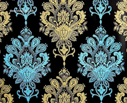 10M BLACK DAMASK GOLD STICKY PLASTIC WALLPAPER PLASTIC FABLON VICTORIAN FABLON - Picture 4 of 10