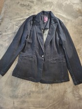 Gloria Vanderbilt Women's Denim Three-Button Blazer Rinse Royal Dark Wash Large