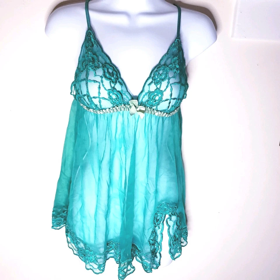 Fredricks Of Hollywood 90 年代 Y2K 绿色娃娃内衣透明蕾丝 S 码  — 第 4/4 张图片