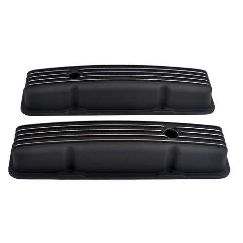 Black Aluminum Finned Short Valve Covers & 12" Air Cleaner Fit 58-86 SBC Chevy - Bild 5 von 12