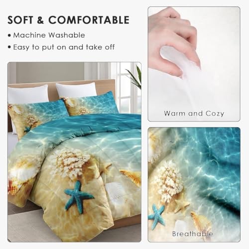 Size Comforter Set with 2 Pillowcases, Summer Beach Sea Animal Queen Multi 13 - Picture 6 of 7