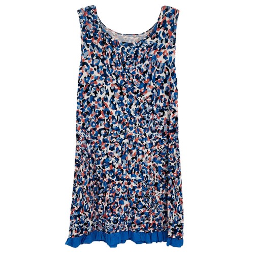 LOGO Lagen Blau Abstrakt Blumen Tank Top Rüschen Stretch Lori Goldstein M - Bild 5 von 11