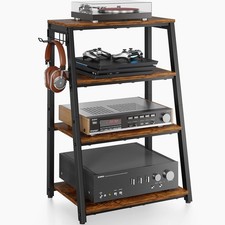 4-Tier AV Media Stand with 2 Hooks,Heavy Duty Stereo Cabinet Black