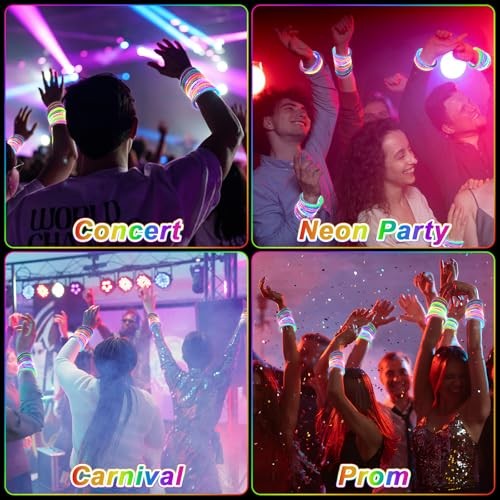 Pulseras con luz LED, suministros para fiestas que brillan en la oscuridad, paquete de 48 colores brillantes - Imagen 3 de 7