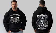 MOTOR HEAD ACE OF SPADES BLACK HOODIE FRONT &BACK PRINT MEN'S 100% SILK SCREEN