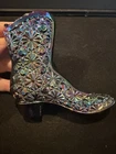 Vintage Fenton Boot Daisy & Buttons Carnival Glass Ladies Shoe Iridescent