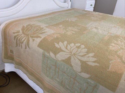 Vintage Aabe Dekens Holland Pure Wool Floral Long Single Blanket 240cm x 165cm - Bild 17 von 24