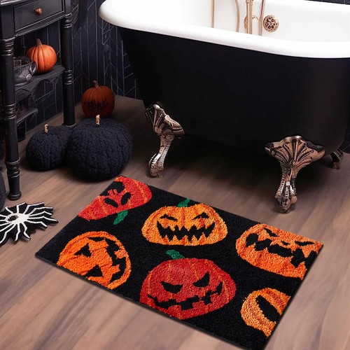 Cute Pumpkin Fall Halloween Bath Mat 20 x 32 Microfiber Shaggy Spooky Creepy ... - Picture 1 of 8