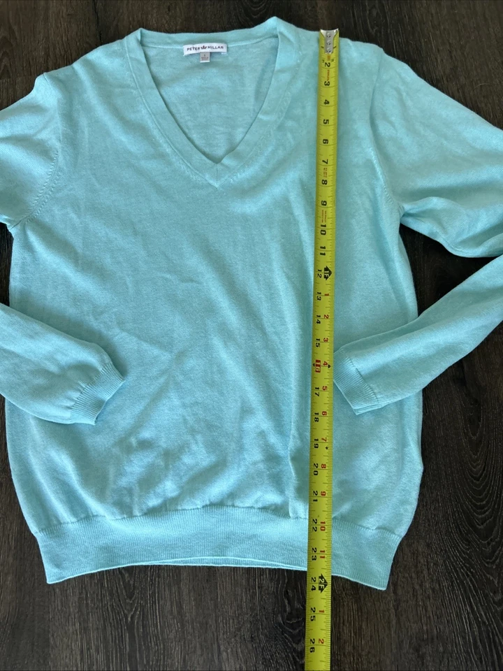 Suéter para mujer Peter Millar algodón cachemir suave cuello en V talla grande verde azulado preppy Foto 4 de 4
