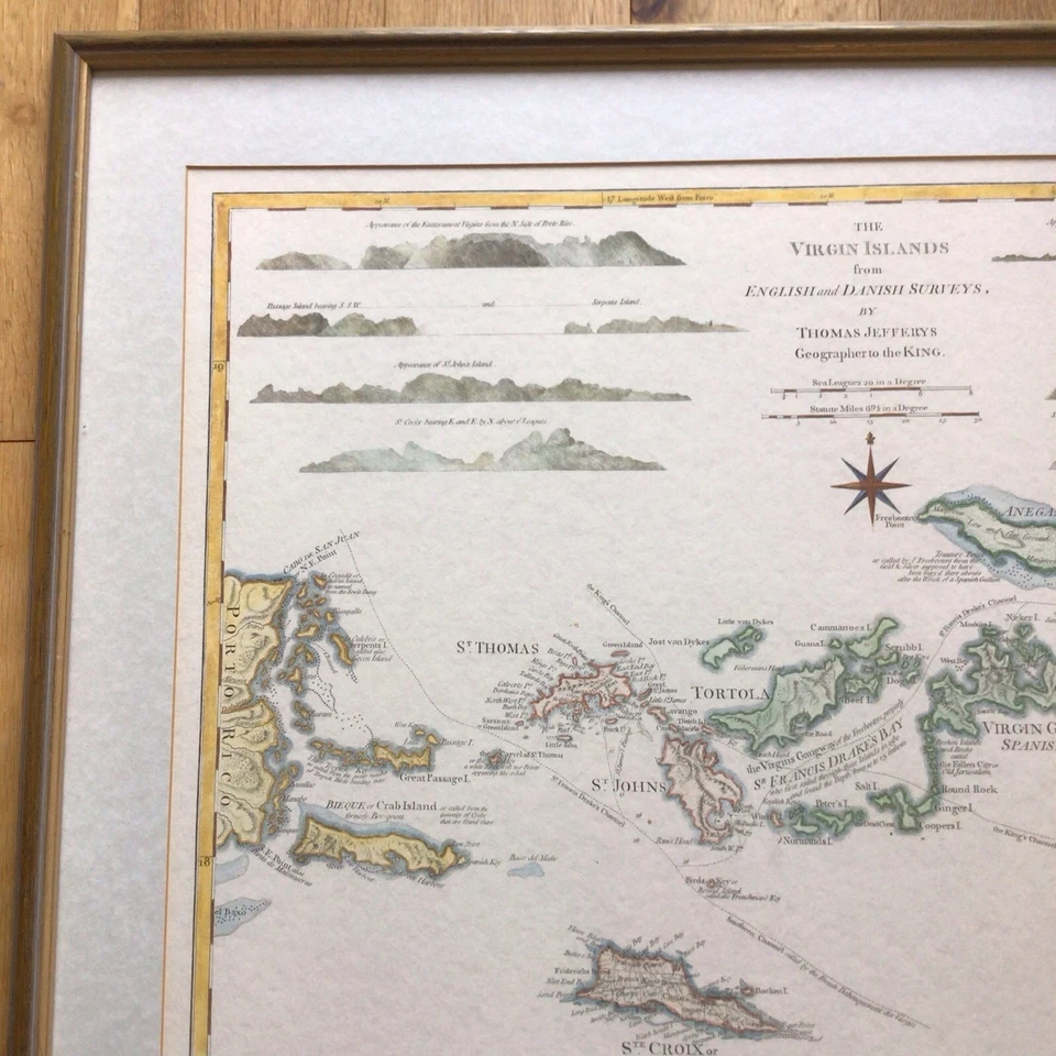 Framed Map - The Virgin Islands From English & Danish Surveys By Thomas Jefferys - Image 2 of 4
