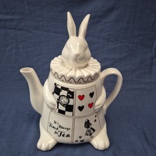 Alice in Wonderland Teapot Mad Hatters Tea Party Cookie Jar White Rabbit Decor