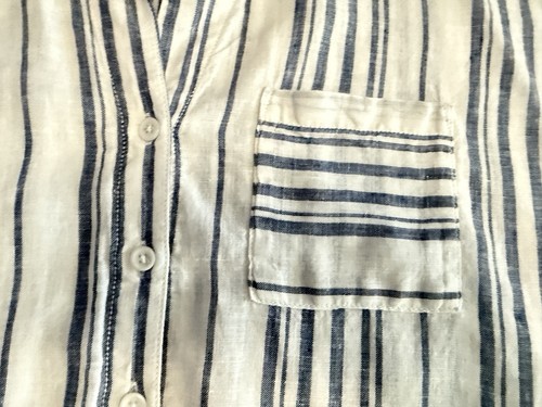 garnet hill women size12 whirt/blue linen strip short sleeve button down t shirt - Bild 16 von 17