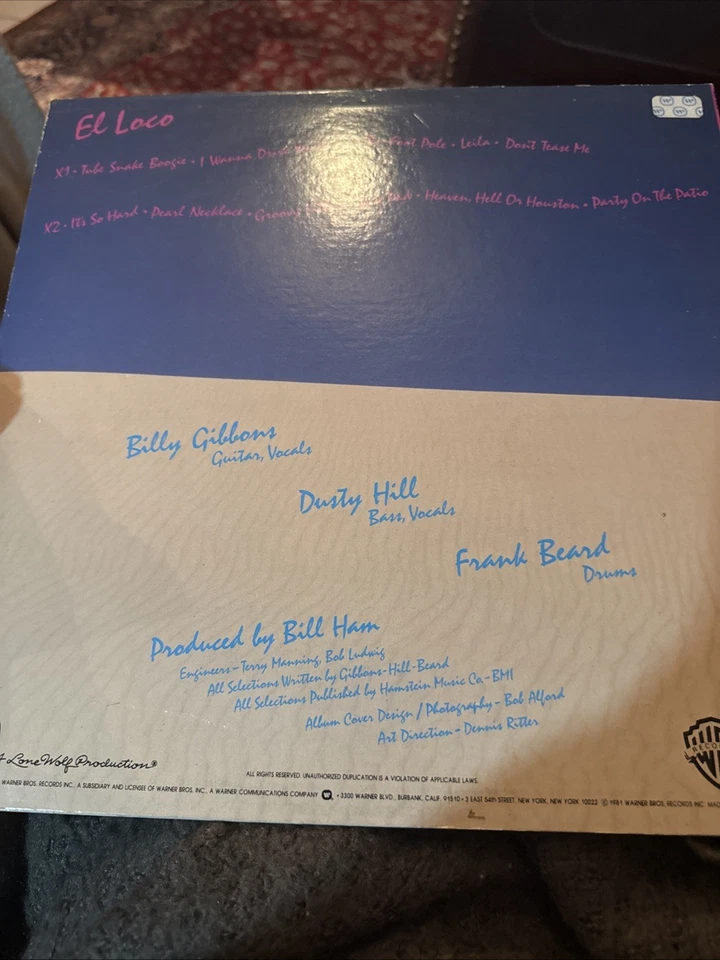 ZZ TOP El Loco LP VG+ Vinyl Plays Well 1981 Warner Bros BSK 3593 Columbia House Foto 3 de 4