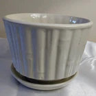 #0374 6 1/2" McCoy Pottery Cream Ivory White Bamboo FLOWER POT Attached Saucer