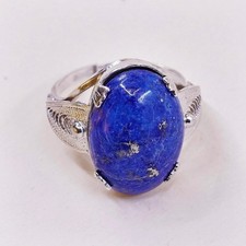 sz 6, vtg sterling silver handmade ring 925 statement ring w/ oval Lapis lazuli
