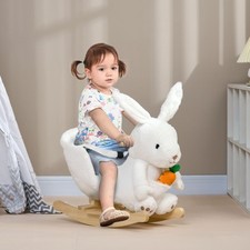 Baby Rocking Horse, Plush Animal Rocker w/ Realistic Sound, Pedals
