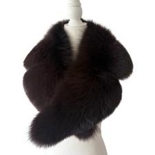 Genuine Brown Fox Fur Collar Stole Wrap Espresso Curved Shoulder Cape Vintage