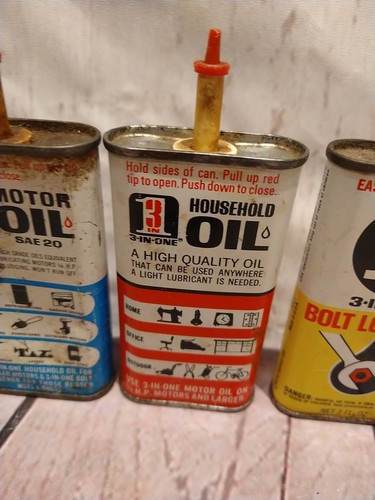 SET OF 3 3-In-One Household Oil Tin Can 3 Oz Oiler Red Lubricant - Picture 3 of 10