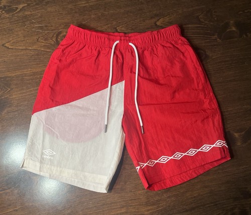 Vintage 90s Umbro Premier Soccer Shorts Nylon Crinkle Red White Small