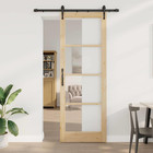 Sliding Door Brown Pine Wood & Black Metal 83 x 232 cm Rustic Interior Panel -XL
