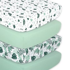 The Peanutshell Fitted Crib Sheets - Green Botanical Leaf - 4pk