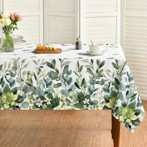 Spring Summer Tablecloth 52x70 Inch Rectangular, Eucalyptus Floral Table Cove...