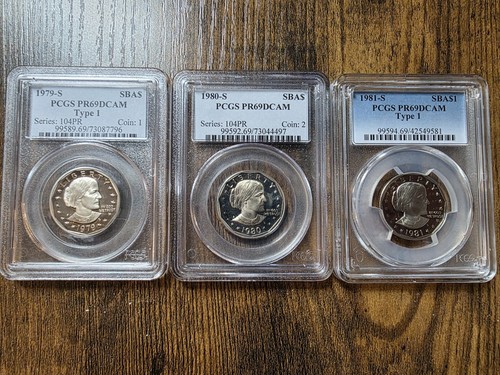 Lot Of 3 Susan B Anthony Proof Dollars 1979, 1980, 1981 PCGS PR69DCAM - TYPE 1
