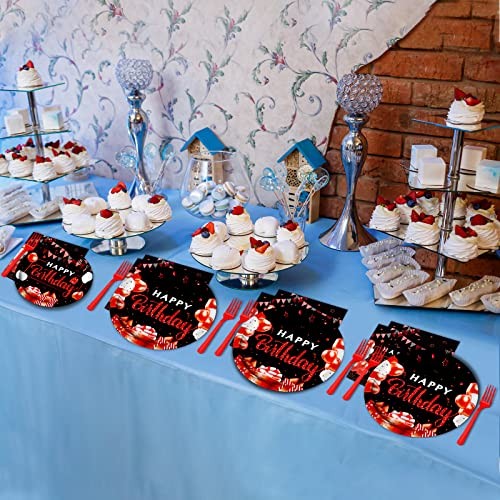 200Pcs Red and Black Birthday Party Tableware Set Confetti Sprinkles Happy - Bild 7 von 7