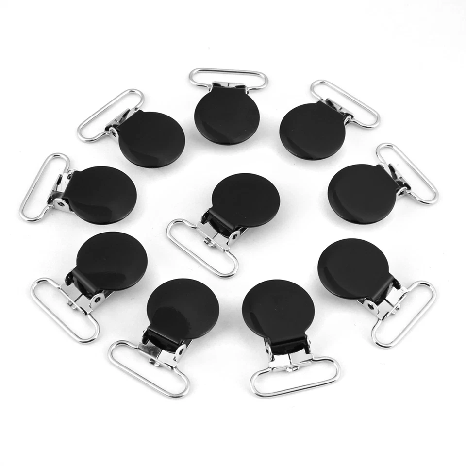 (Black)10Pcs 25mm Round Suspender Braces Pacifier Strap Holder Clip DIY - Image 2 of 4