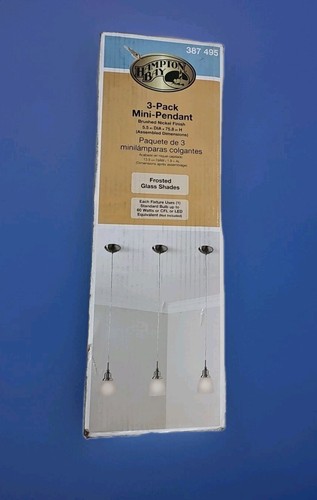Hampton Bay 1-Light Brushed Nickel Mini Pendant w/ Frosted White Glass (3-Pack) - Picture 1 of 6