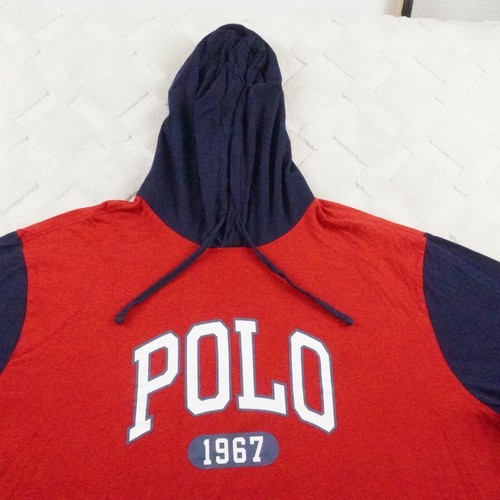 Polo Ralph Lauren Hoodie Mens 2XB Pull Over Color Block Red Navy Blue - Picture 2 of 9
