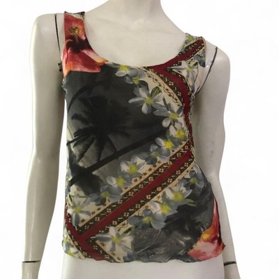 MARIELLA BURANI top tank top beige blue red pattern multicolor mesh size IT 44