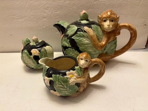 FITZ & FLOYD, Vintage Japan MONKEY PORCELAIN  5 Piece TEAPOT Set - Picture 1 of 17