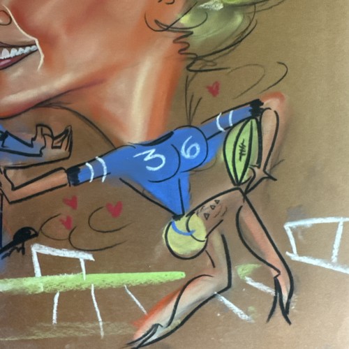 Caricatura vintage disegno pastello fumetto divertente donna che gioca a calcio numero "36" - Foto 5 di 8