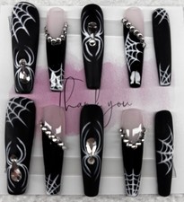 Press On Nails Halloween Spider And Webs With Bling