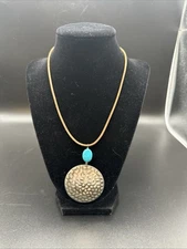 Silpada Faux Turquoise Medallion Necklace 17” Leather Cord South Western N31