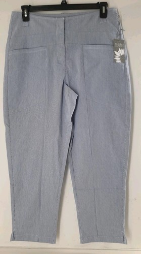 Pantaloni alla caviglia elasticizzati Habitat Royal blu/bianco gessato vita alta. Taglia Large - Foto 2 di 10