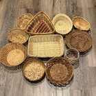 Vintage Baskets Lot (11) Woven Wicker Ratan Grass Boho Farmhouse Wall Decor Hang