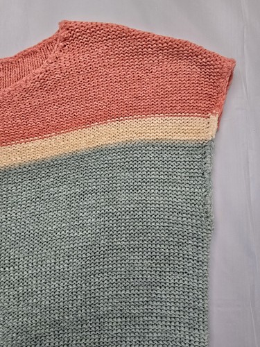 LOFT Sweater Pink Green Colorblock Short Cap Sleeve Beachy Summer Medium - Picture 8 of 17