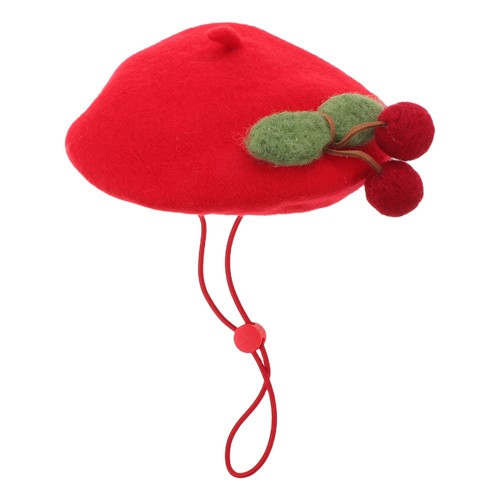 Pet Beret Hat Red Wool Cherry Cap Lightweight Comfortable Headwear For Dogs - Bild 7 von 12