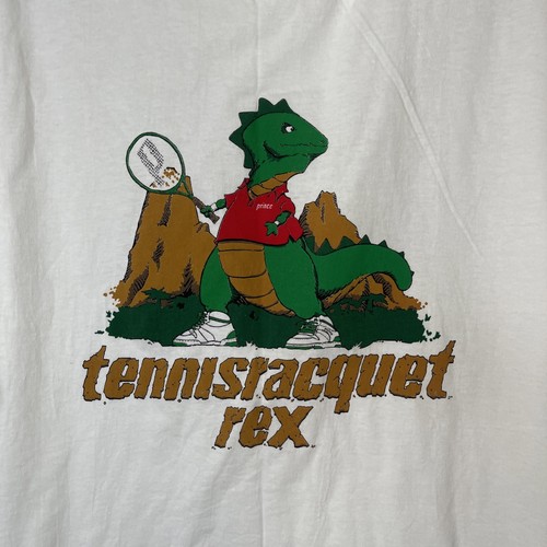 VTG Prince Tennis White TShirt Dinosaur Logo 90s Size XL Single Stitch USA - Picture 2 of 5