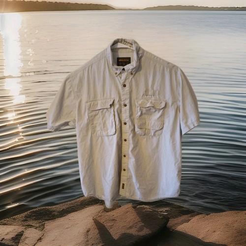Woolrich Fishing Shirt Mens Sz 2XL Beige Short Sleeve Button Down Gd Condition - Picture 9 of 10