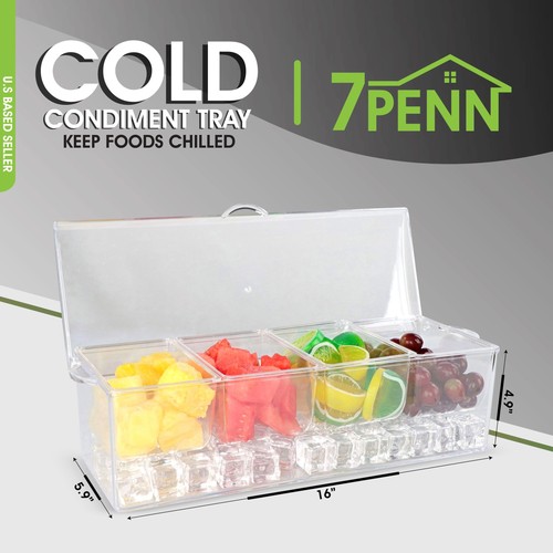 Condiment Tray with Ice Chamber, 4 Condiment Containers, Lid - Bar Garnish Tr... - Picture 2 of 6