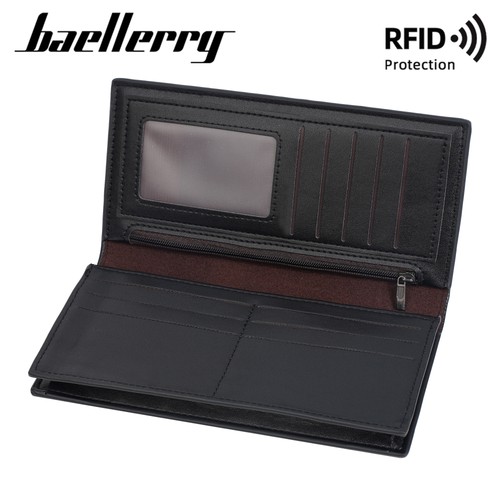 Schmale lange Herren-Geldbörse RFID mit Doppelfaltung aus Leder Kartengeld Handyhalter Scheckbuch - Bild 5 von 14