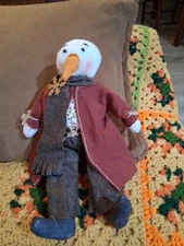 PRIMITIVE HANDMADE SNOWMAN DOLL 15"