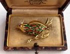 Fantastic Rare Imperial Era Faberge 18k 72 Gold Enamel Rubbie Bird Pin Brooch