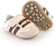 Baby Boys Girls Pu Leather Hard Bottom Walking Sneakers Toddler Rubber Sole Firs