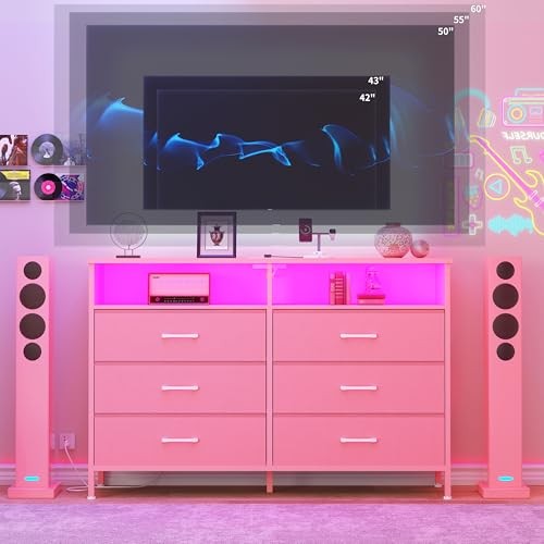 Dresser for bedroom Bedroom Dresser with LED Lights and Charging Station, Pink - Bild 5 von 7